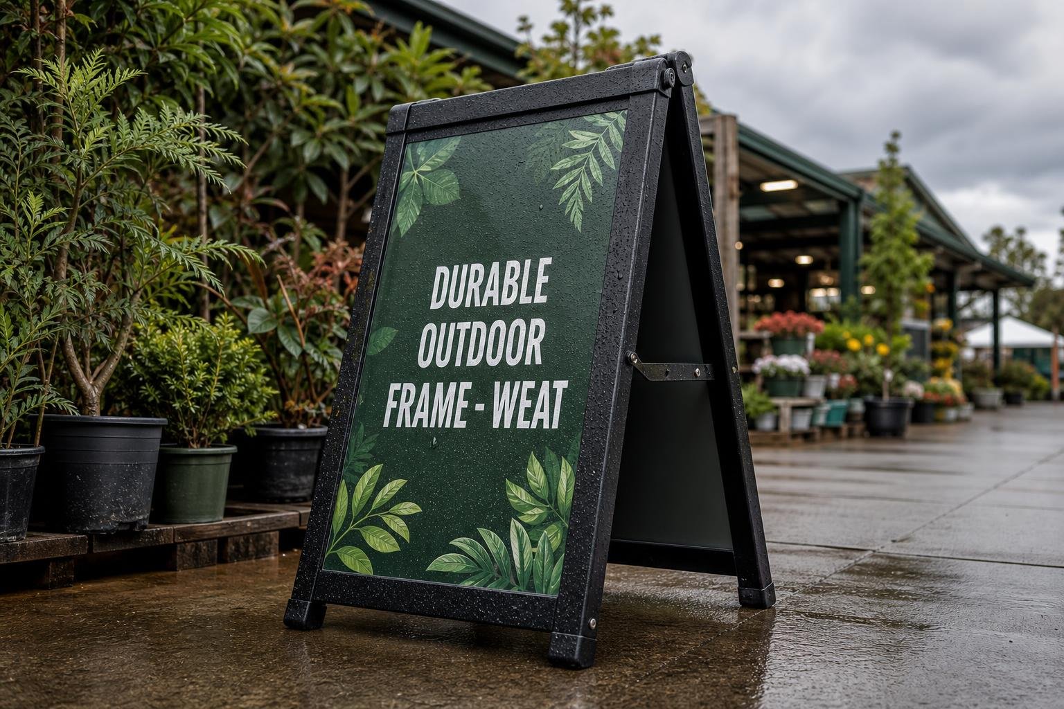 Sturdy outdoor A-Frame sign on a sidewalk showing durable construction for Dunleath, NC businesses