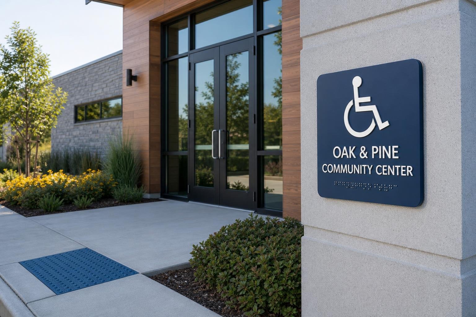 ADA signage on interior walls showing accessibility features buildings for Browns Summit, NC businesses