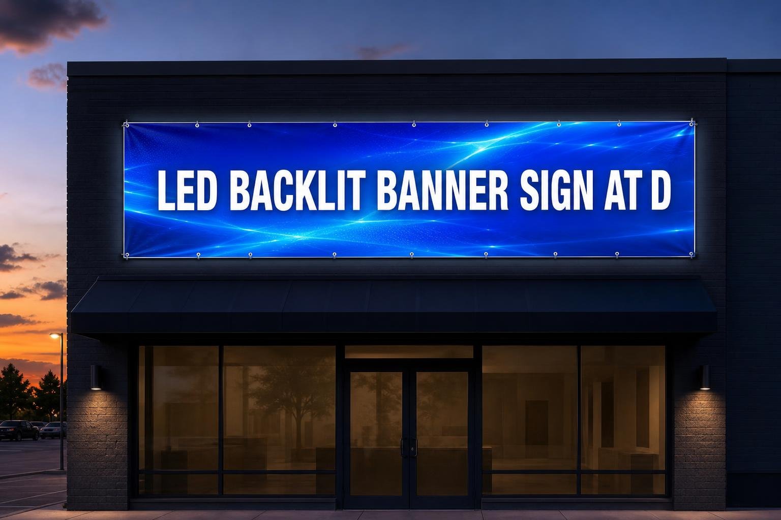 LED backlit vinyl banner illuminated in evening setting distinguishing itself from standard banners for sign projects in High Point, NC