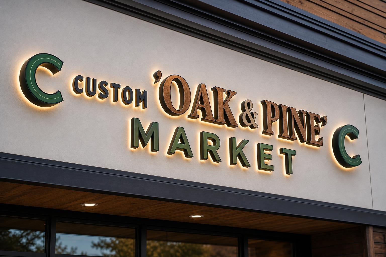 Custom channel letter sign design showcasing unique lettering styles and colors for businesses in Summerfield, NC