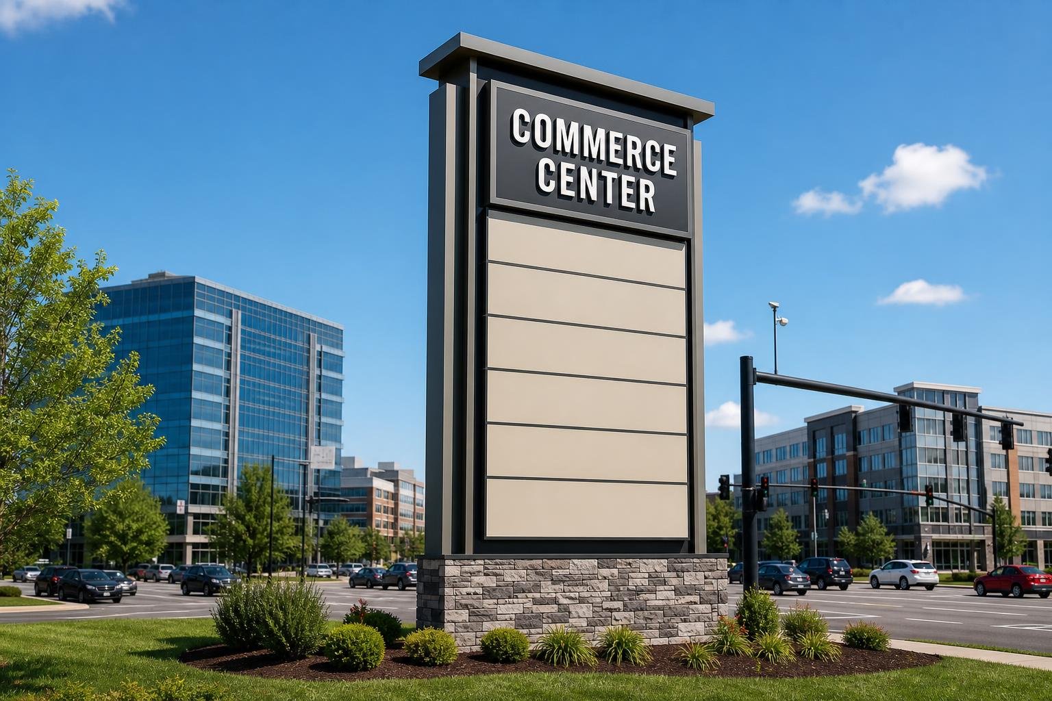 Pylon sign mounted on vertical poles visible to traffic in Greebsboro, Greensboro, NC for High Point, NC businesses