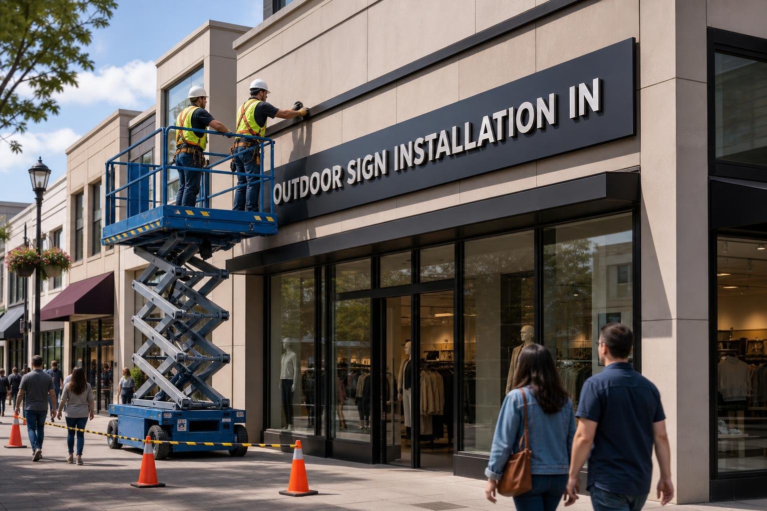 Outdoor sign installation process illustrating mounting techniques for maintenance in Greebsboro for businesses in High Point, NC