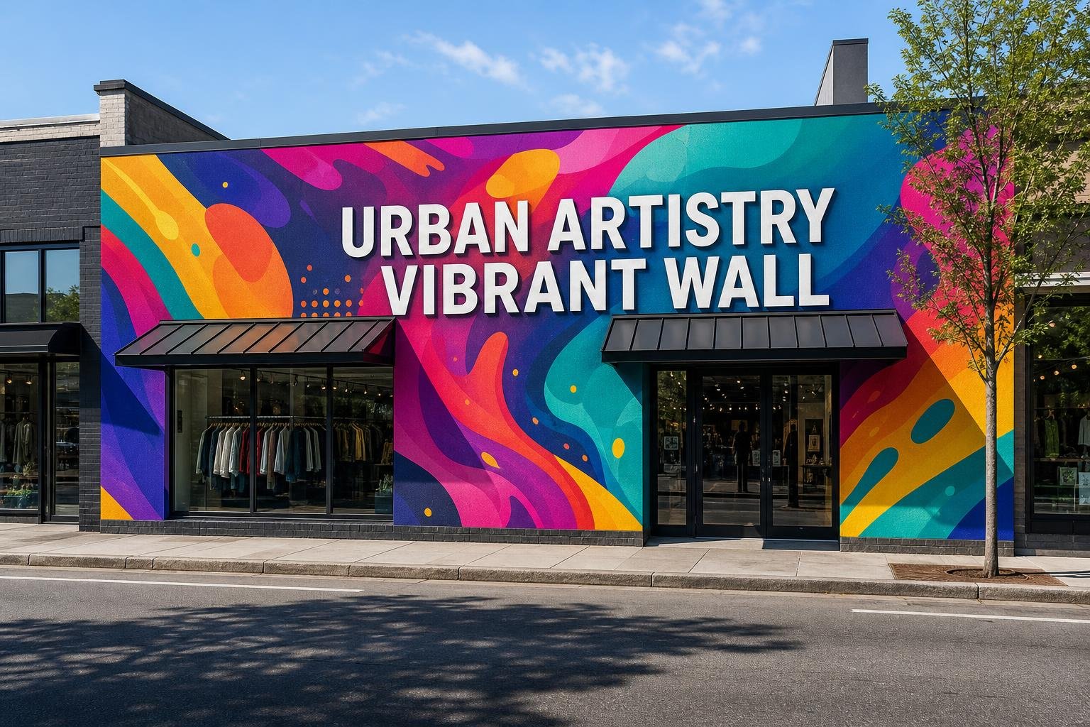 Wall mural installation on a commercial building facade in Greebsboro, Greensboro, NC for High Point, NC businesses