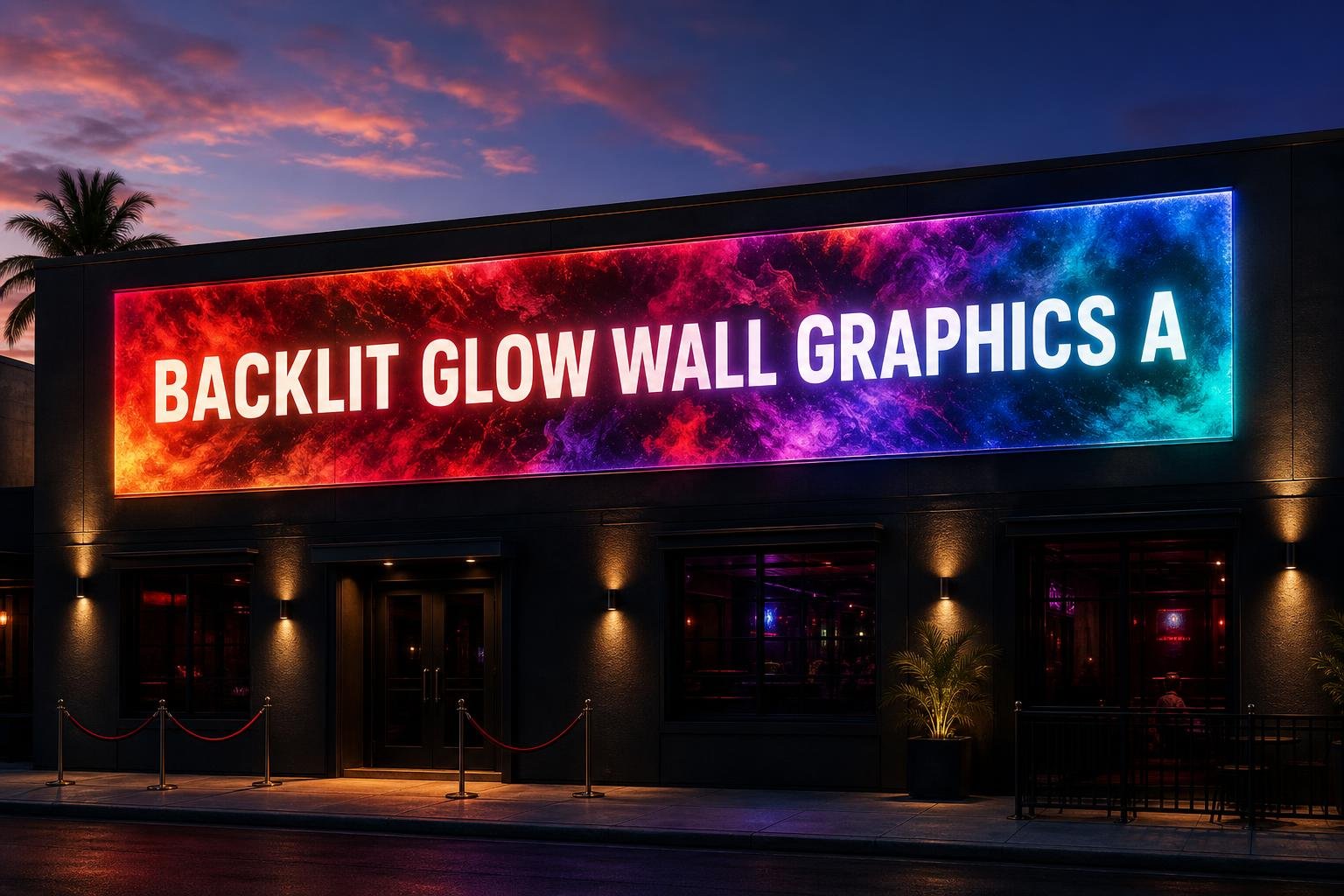 Backlit wall graphic illuminating a business frontage in Greebsboro, Greensboro, NC for sign projects in High Point, NC