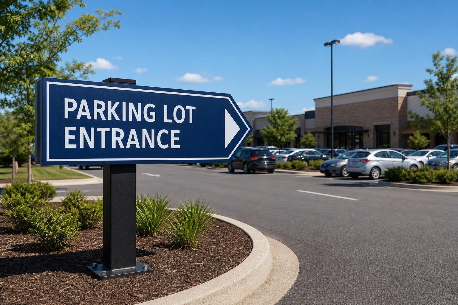 Outdoor directional signage mounted on a post in a public area of for businesses in Sedgefield, NC