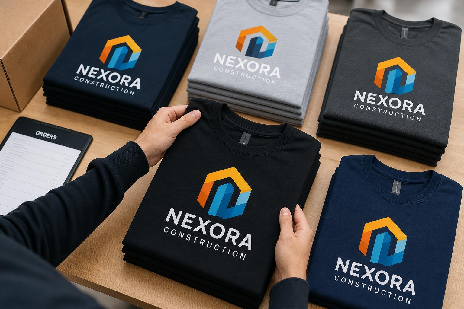 Custom t-shirt printing examples showcasing vibrant logos relevant to businesses in Eureka, CA