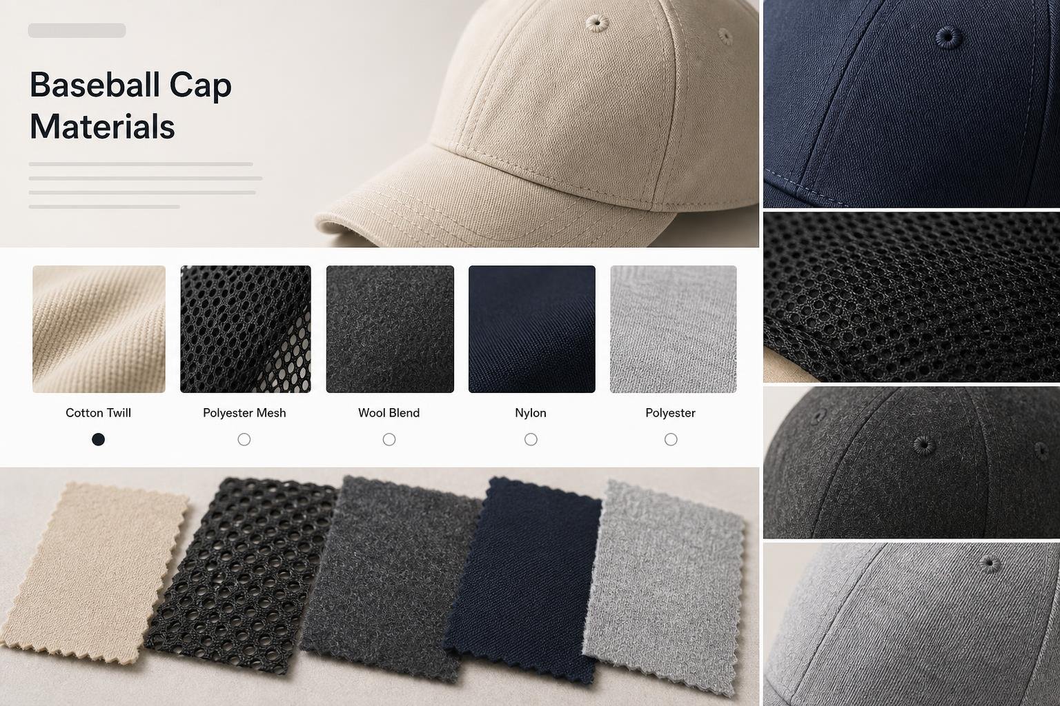 Various baseball cap materials suitable climates for Clovis, CA businesses