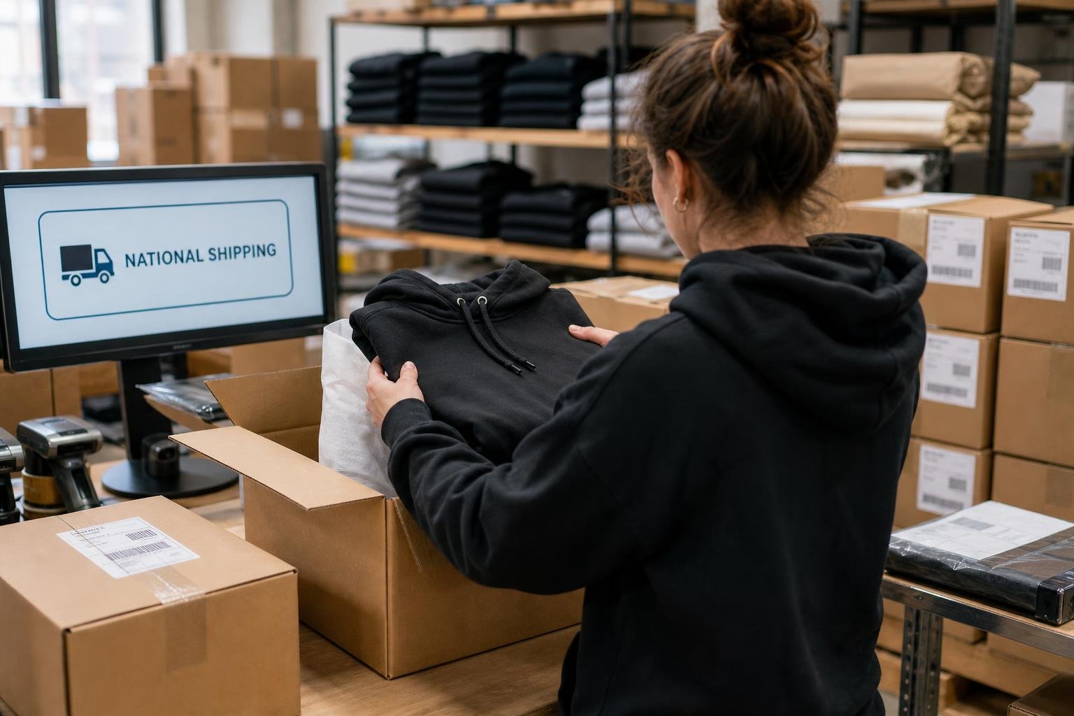 Packaged custom hoodies prepared for national shipping from for Clovis, CA businesses