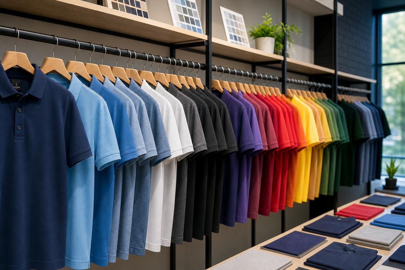Selection of custom garment options for polo shirts climate for Redding, CA businesses