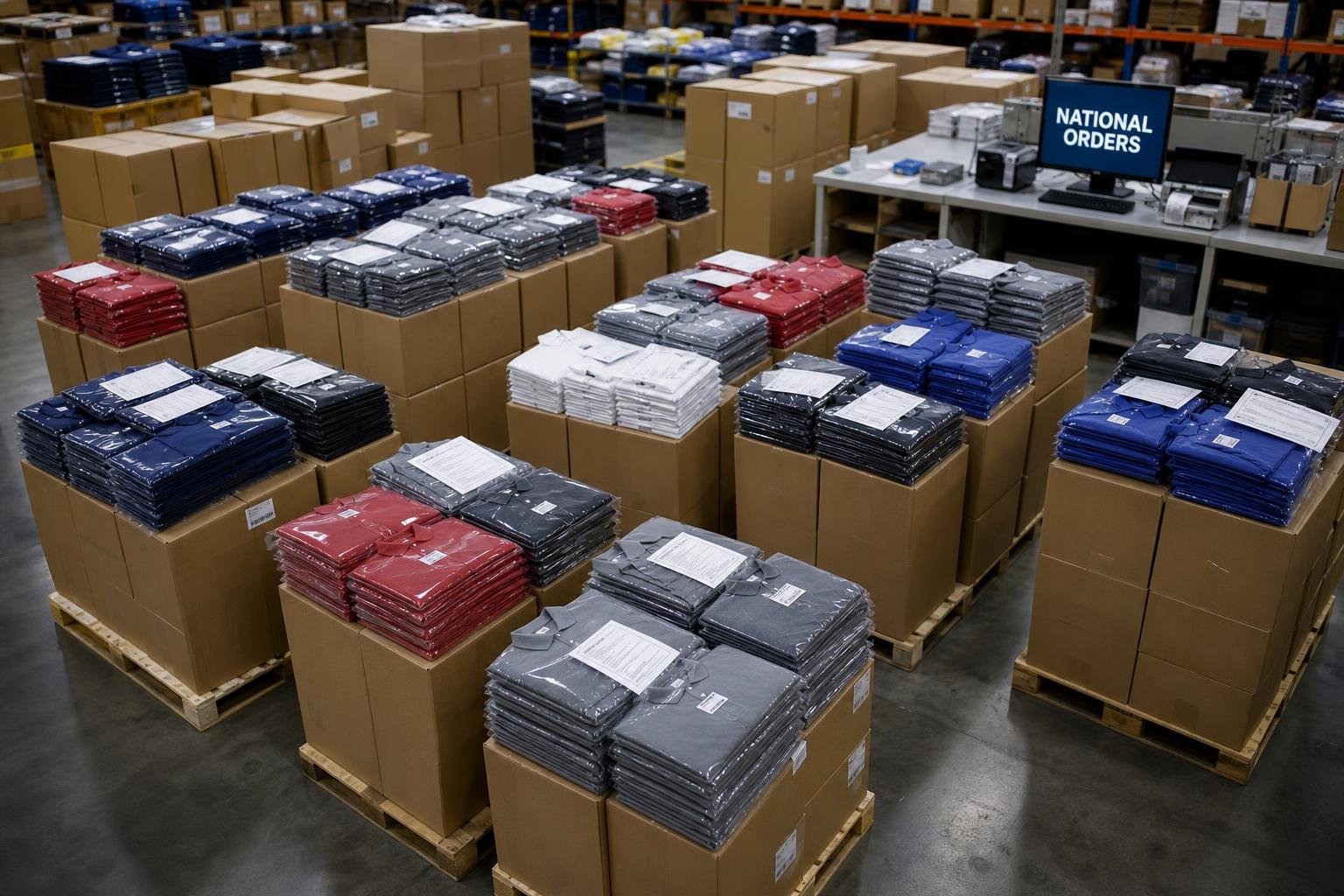 Packaging of national customer apparel orders including polo shirts for clients from relevant to businesses in Redding, CA