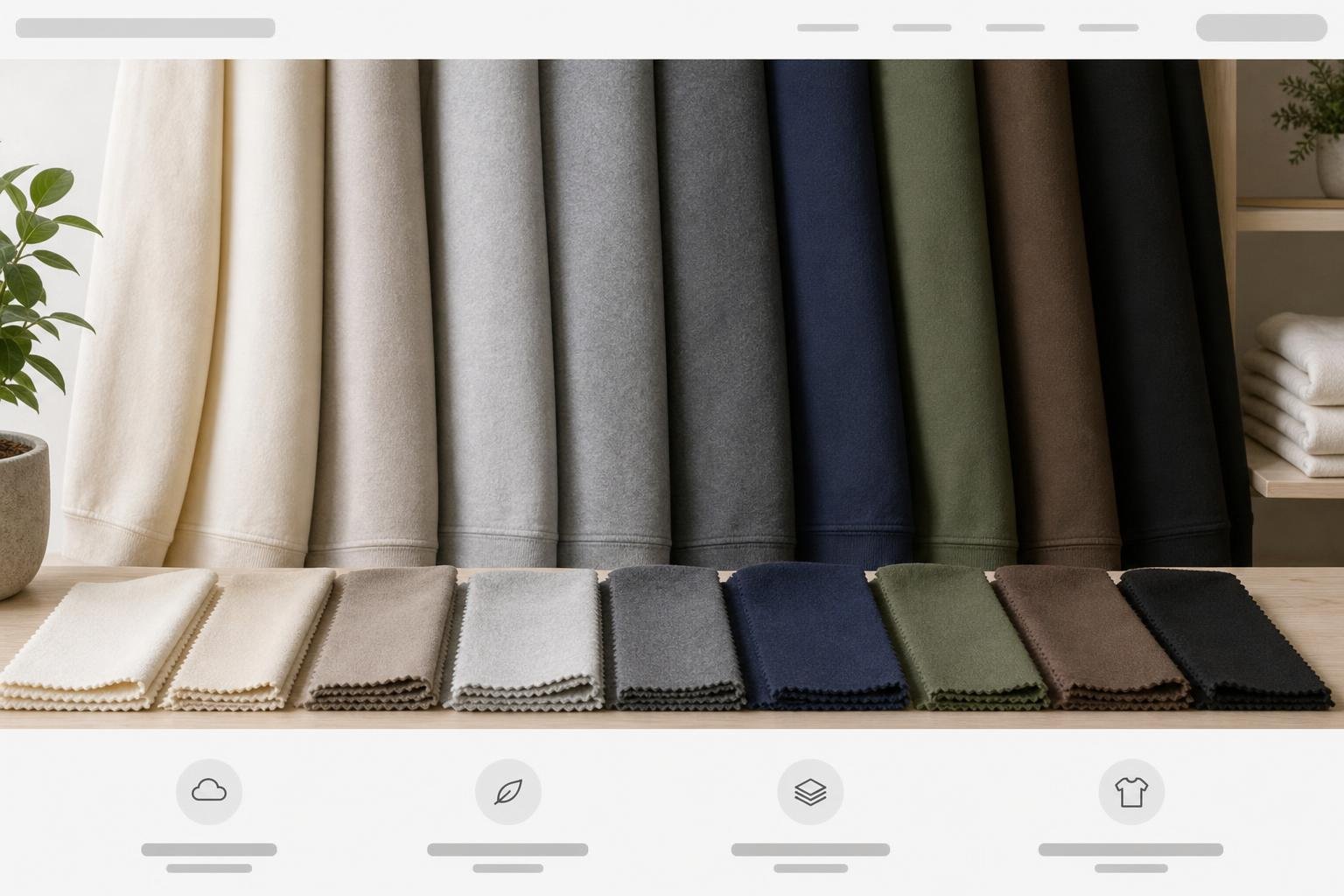 Different sweatshirt fabrics displayed garment selection relevant to businesses in Clovis, NM