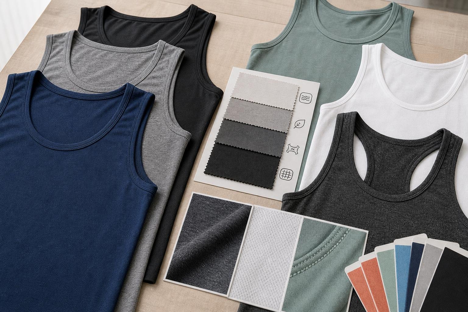 Various tank top garment options showcasing materials and styles relevant to businesses in Redding, CA