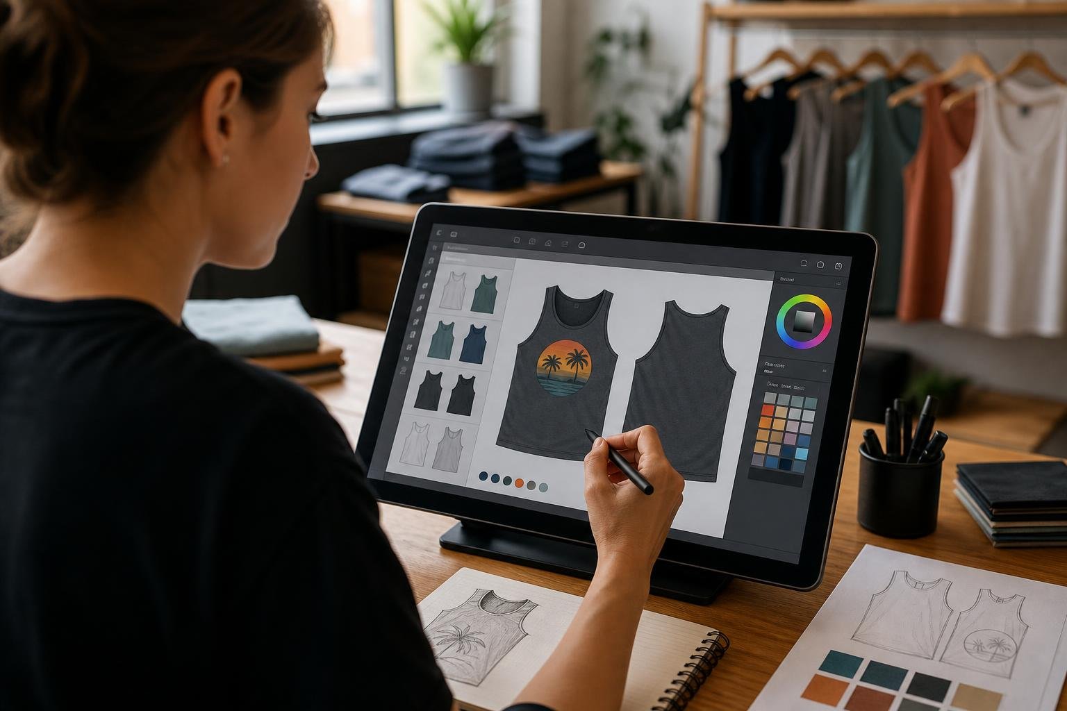 Custom apparel designs prepared for printing on tank tops serving for Redding, CA businesses