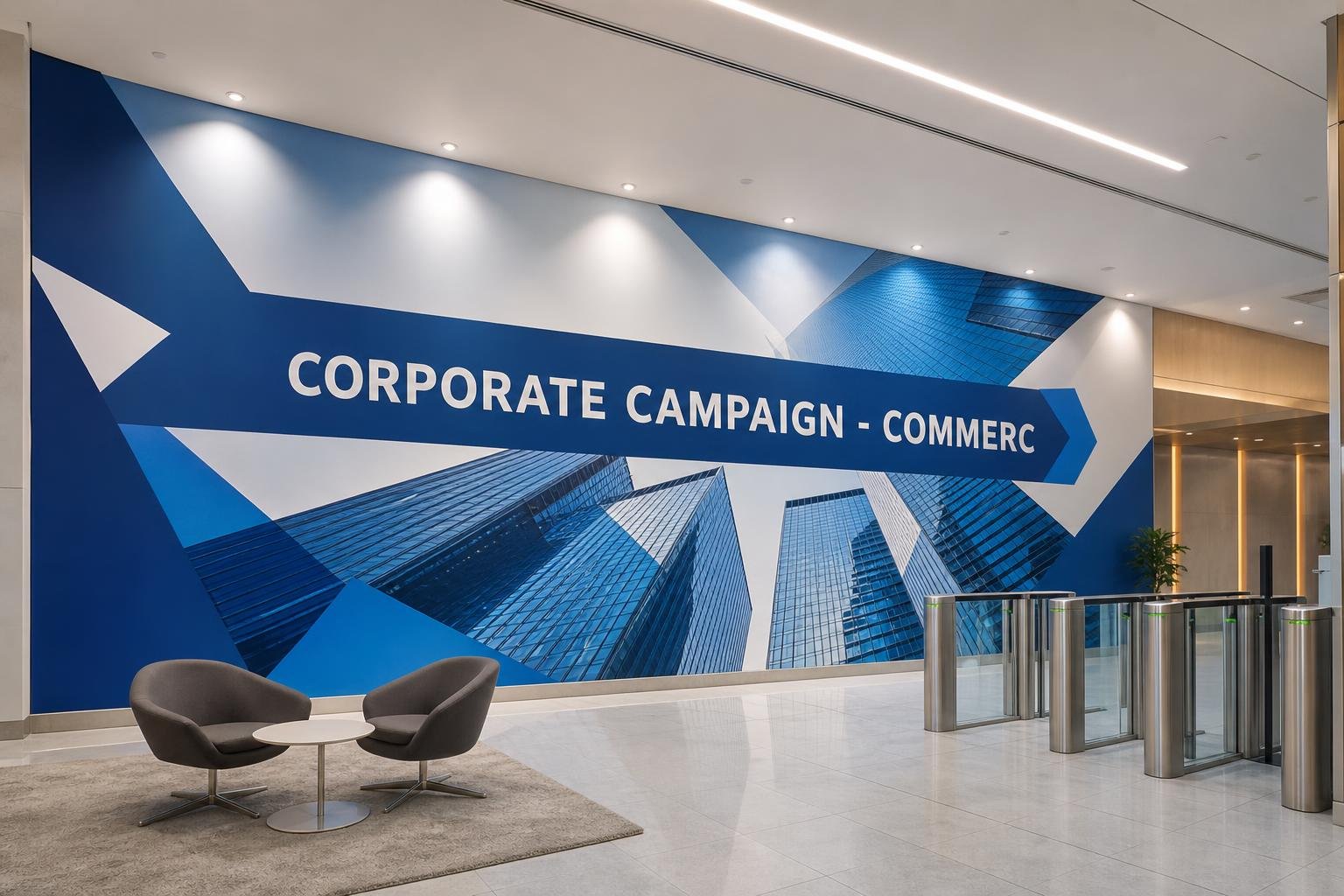 Large format printed corporate branding displayed at a Tempe, AZ business event for businesses in Mesa, AZ