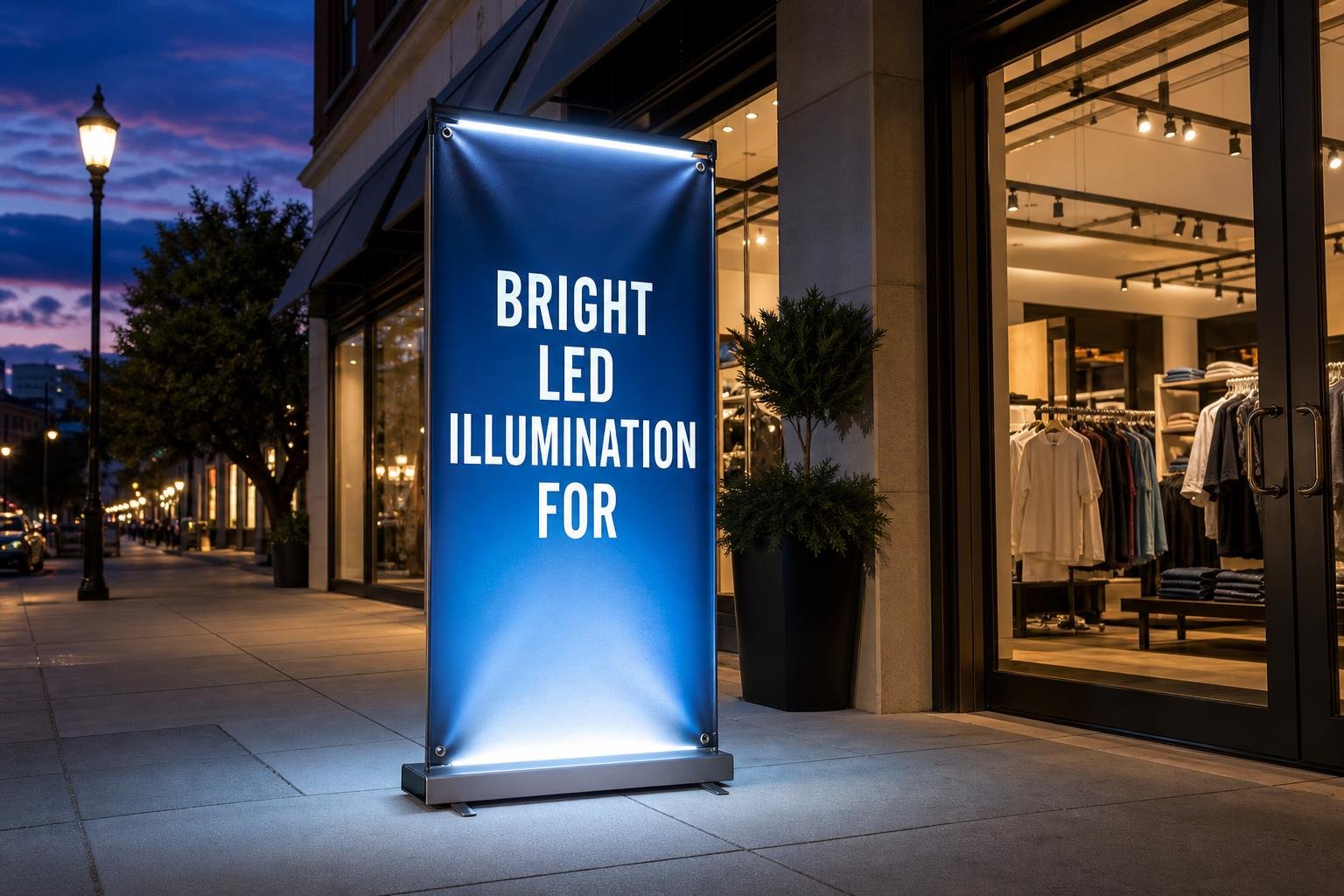 LED lit retractable banner stand highlighting graphics for visibility enhancement for Apache, AZ businesses